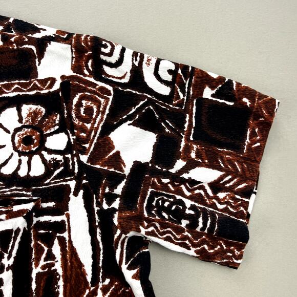 Vintage Diamond Head Hawaiian Shirt Adult XL Brown Surf Beach Tribal Button 60s - Picture 3 of 10